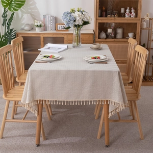 Japanese style rectangle cotton tablecloth with geometric stripes and handmade tassels