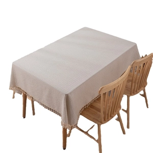 Japanese style rectangle cotton jacquard tablecloth with vertical stripes and fringe