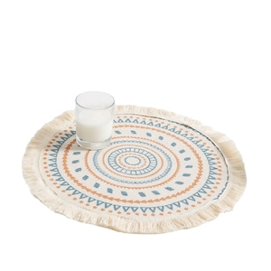 Set de table rond bohème tissé avec imprimé géométrique et franges, résistant à la chaleur