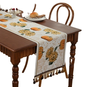 Halloween and Thanksgiving table runner with pumpkin, sunflower patterns and tassels