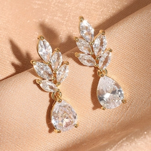 Tropfen Ohrhänger Kupfer Zirkonia Mit 925 Sterling Silber Ohrstecker Marquise Blatt Hochzeit Für Damen