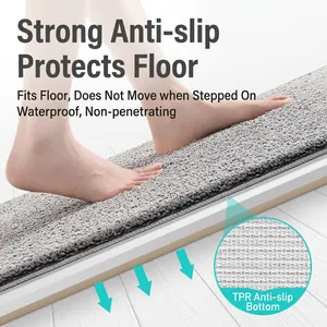 Tapis de bain gris épais avec fibres longues et envers en TPR antidérapant pour douche
