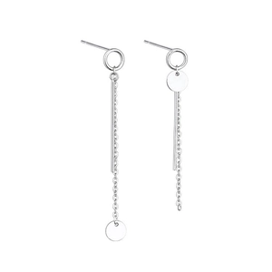 Minimalist S925 sterling silver asymmetrical drop earrings with disc chain and metal bar
