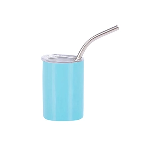 Bicchiere da 3oz blu chiaro opaco in acciaio inossidabile con cannuccia e coperchio