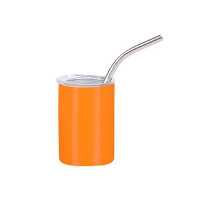 Mini bicchiere da 3 once in acciaio inossidabile arancione con coperchio e cannuccia