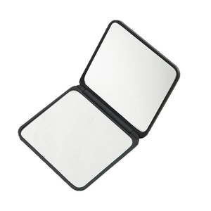 Portable black folding pocket mirror with double-sided magnification for vanity