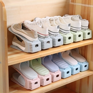 Space-saving adjustable double-layer shoe organizers in various pastel colors