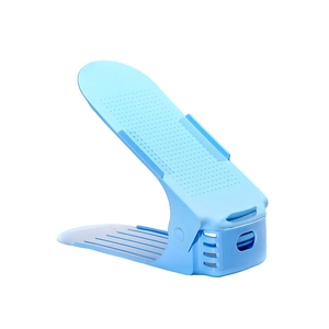 Space-saving light blue double-layer adjustable shoe rack with non-slip surface