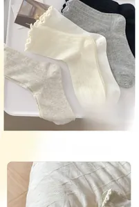 Close-up of breathable mesh texture and wood ear ruffled edge on women's socks