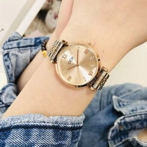 GEDI luxury women watch with rose gold roman numeral dial and bicolor steel band