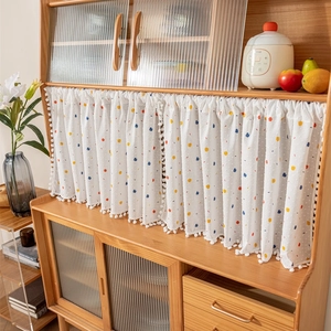 Nordic cotton cabinet curtain with colorful dots and white pom-pom trim for home decor