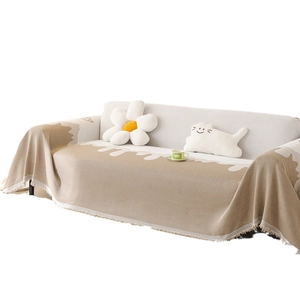 Nordic chenille sofa cover with jacquard geometric pattern and elegant fringe tassels