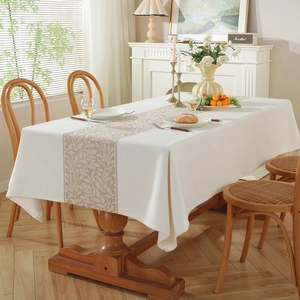 Nappe Rectangulaire en Polyester Jacquard Nordique Motif Feuilles Géométriques Vintage Housse de Table Décorative Anti-poussière pour Salle à Manger Table Basse