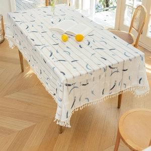 Rechteckige Polyester Jacquard Tischdecke Mit Quasten Geometrische Streifen Nordisch Minimalistisch Staubdichte Tischdecke