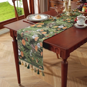 American Vintage Tassel Table Runner Jacquard Floral Geometric Bird Pattern Polyester Dustproof Tablecloth For Home Decor