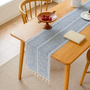 American Boho Hollow Out Jacquard Table Runner With Handmade Tassels 100% Polyester Striped Tablecloth For Dining Home Decor
