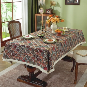 American Retro Polyester Cotton Jacquard Floral Bird Tablecloth With Tassel Rectangular Dining Table Cloth Kitchen Decor