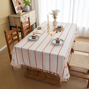 Nordica Tovaglia Rettangolare Boho Con Nappe In Poliestere Effetto Lino Righe Pattern Geometrico Per Tavolo Cucina