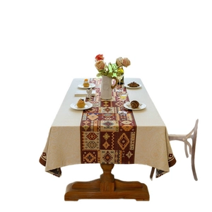 American retro floral jacquard tablecloth set with ethnic pattern runner for dining tables