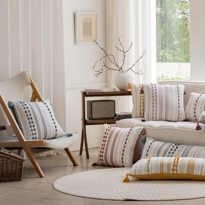 Nordic Bohemian Tufted Cotton Striped Pillowcase With Tassels Decorative Cushion Cover For Sofa Living Room Bedroom Decor
