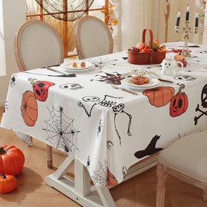 Halloween Pumpkin Bat Tablecloth Polyester Rectangular Washable Dining Table Cover For Party Home Kitchen Decoration