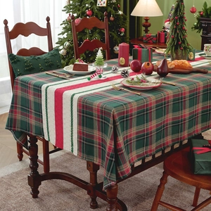 Christmas red and green plaid tablecloth and runner set for festive dining table decoration