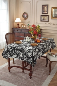 Detailed texture of bohemian floral jacquard fabric with thick cotton linen draping