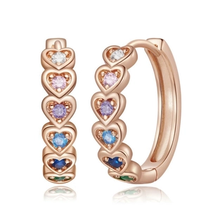 Rainbow heart huggie earrings in rose gold with colorful cubic zirconia stones