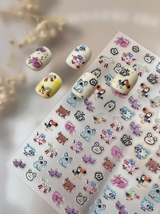 Detail of 3D embossed cartoon animal nail art stickers featuring koala and bear patterns