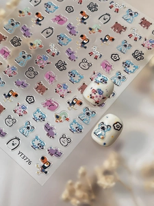 Detail view of 3D embossed cute cartoon animal nail art stickers with product code YT3776