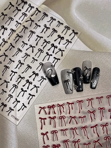 Adesivi per unghie in rilievo 5D con fiocchi neri e rosso scuro per manicure di tendenza