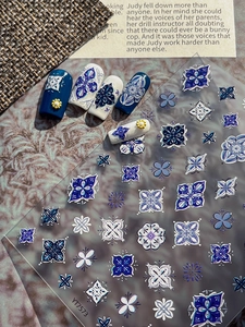 Detailed relief nail stickers YT7573 featuring blue floral and mandala patterns