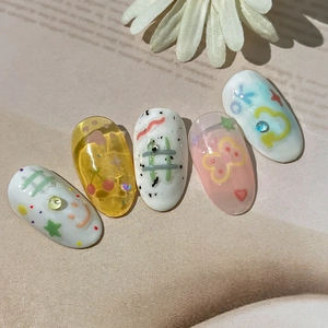 Colorful 3D butterfly nail stickers with gold foil lines and pearls for DIY nail art