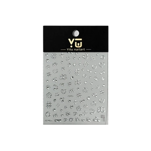3D metallic silver nail stickers with butterfly and heart patterns for DIY nail art