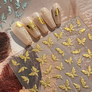 Adesivi per Unghie a Farfalla 3D Oro Argento Decalcomanie Metalliche in Rilievo Decorazione per Manicure Fai-da-Te Adesivi