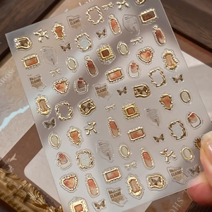 Vintage bronzing gold nail art stickers with retro frame butterfly designs