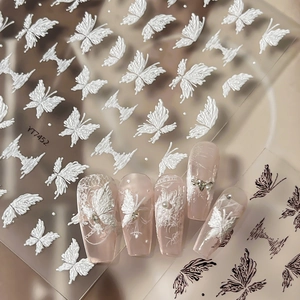 3D Embossed Butterfly Nail Art Stickers Elegant White Black Lace Pattern Self Adhesive DIY Manicure Decoration For Women
