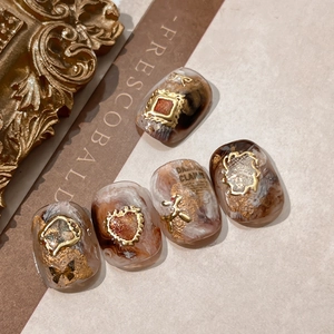 Vintage baroque gold foil marble nail stickers with 3D embossed frame and butterfly