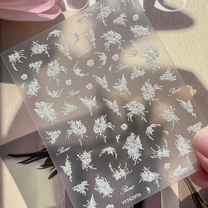 3D rose and butterfly nail art stickers with laser holographic texture on clear sheet
