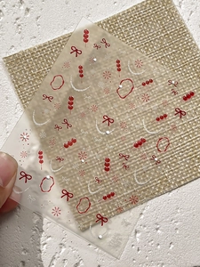 Detail of 3D embossed nail stickers with red candied haws and snowflake patterns