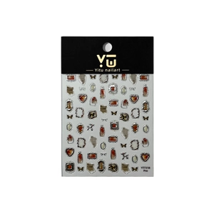 Retro gold-stamped nail stickers featuring ruby gems, silver frames, and black butterflies