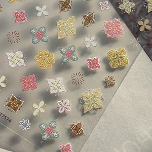 5D embossed bohemian nail stickers featuring vintage floral and mandala patterns in J7574