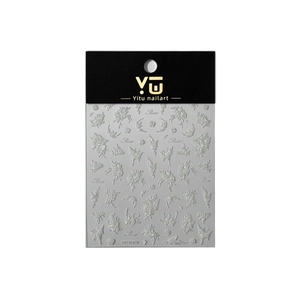 5D embossed rose and butterfly nail art stickers in pure white on transparent backing