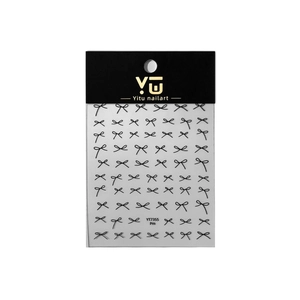 Minimalist black thin line bow nail stickers on sheet with YT7355 gold logo