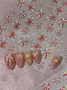 Detailed 3D fireworks nail stickers with bowknots and glitter laser finish