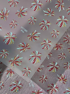 Detail of YT7385 Pro nail stickers featuring golden fireworks with red and glitter accents