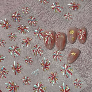 3D Bronzing Fireworks Nail Stickers For Women DIY Festive Manicure Decals Gold Red Glitter Holographic Nail Art Decoration