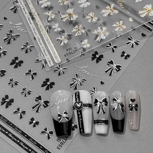5D Embossed Nail Art Stickers Romantic Bowknot Heart Love Design Self Adhesive Manicure Decals For Women DIY Decoration