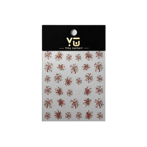 3D embossed firework nail stickers in red and gold glitter on YT7385 Pro packaging