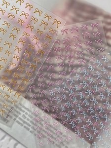 Detailed 3D embossed jelly ribbon bow nail art stickers in various pastel colors